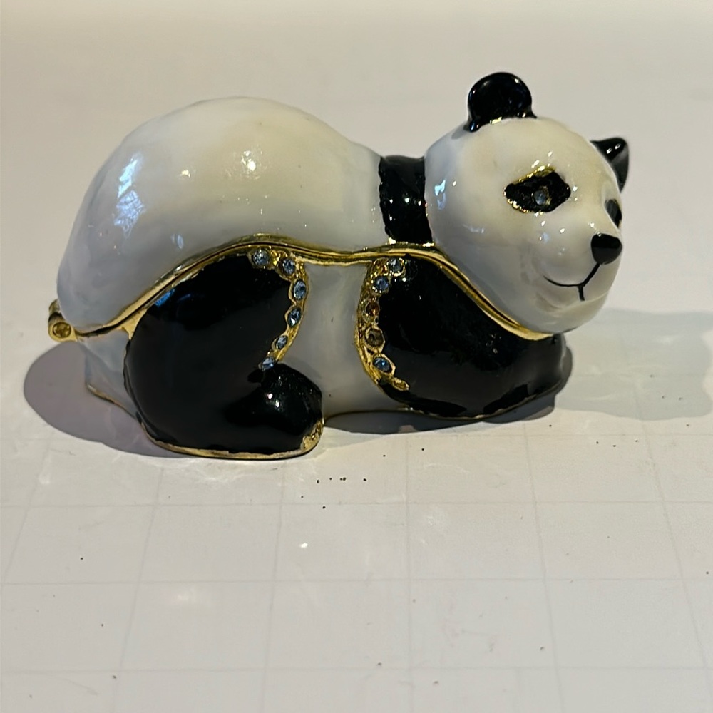 Panda Animal Bejewelled Enamel Hinged Jewelry Trinket Box with Lid